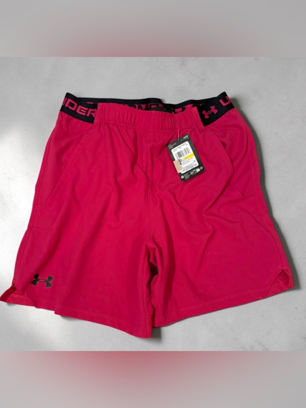 Under Armour Men’s Fuchsia Athletic Shorts with Black Waistband